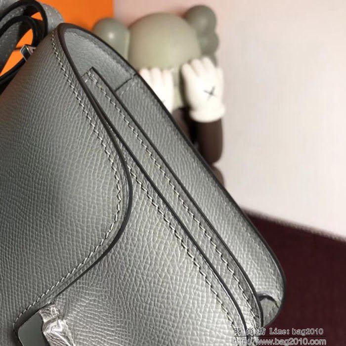 HERMES愛馬仕 空姐包 constance 錫器灰 EPSOM 18cm 銀扣 蠟線縫製 單肩斜挎包  Ama1489